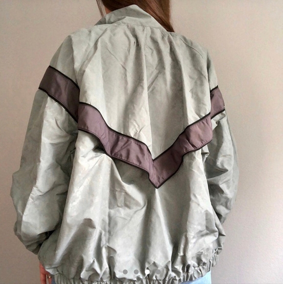 ARMY Vintage 80s Chevron Nylon Oversized Bomber Jacket Green Gray sz M - Picture 2 of 11